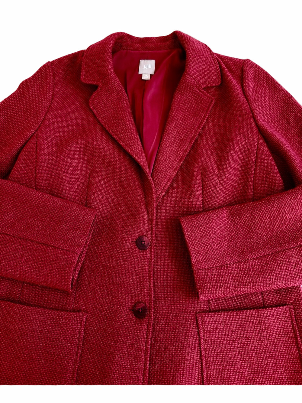 J. Jill Red Textured Wool Blend Two-Button Patch Pocket Blazer Jacket Size Med - Picture 5 of 10